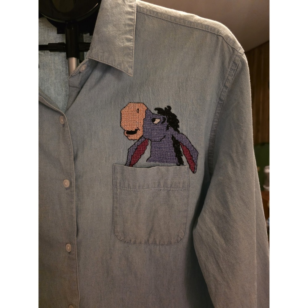 Womens Denim Eeyore Shirt Size XL . Small Spot On Bottom Front. Leasure, Casual,